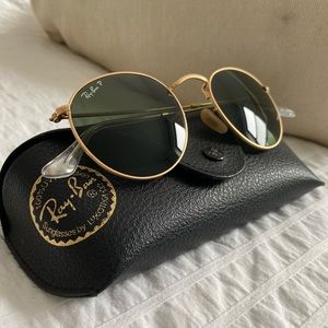 Ray-Ban Gold Frame with Green Lenses Round Sunglasses